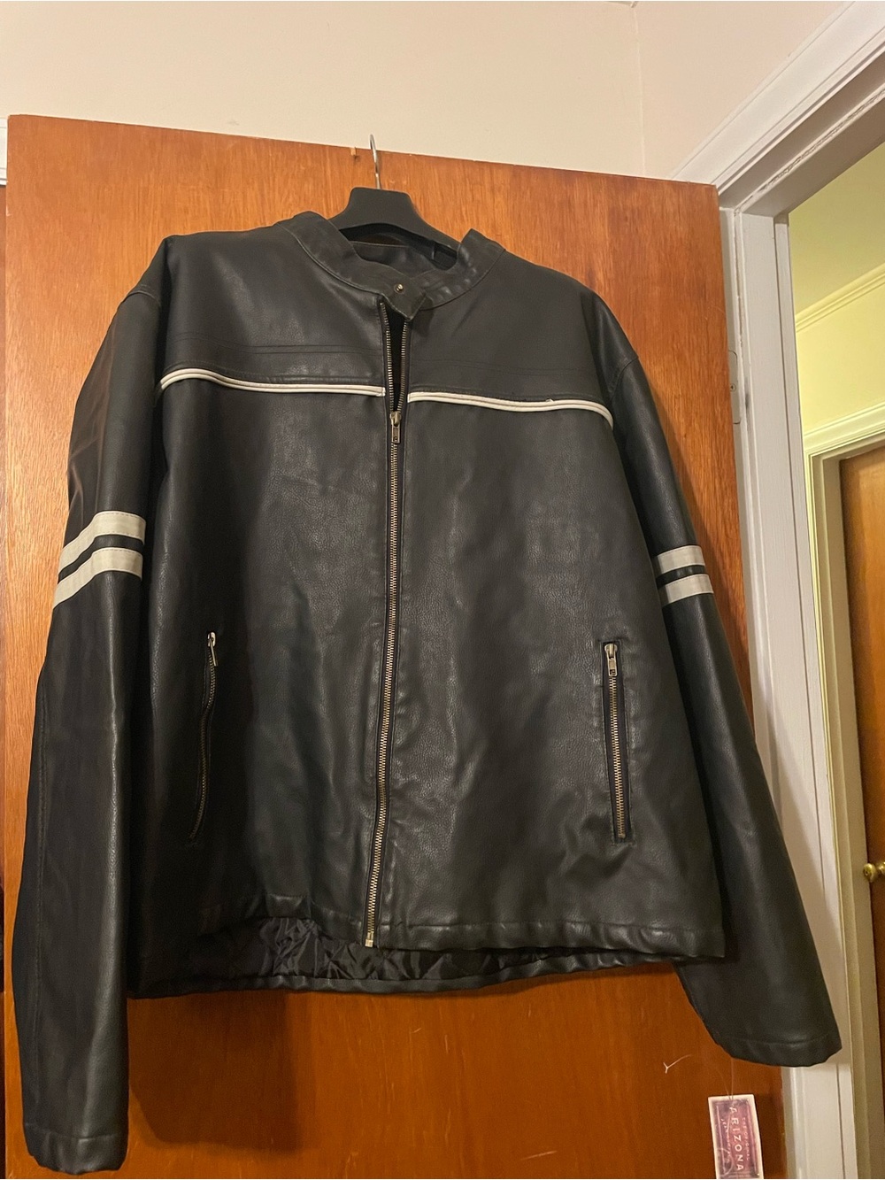 jcpenney Black Leather Bomber Jacket with White Stripes